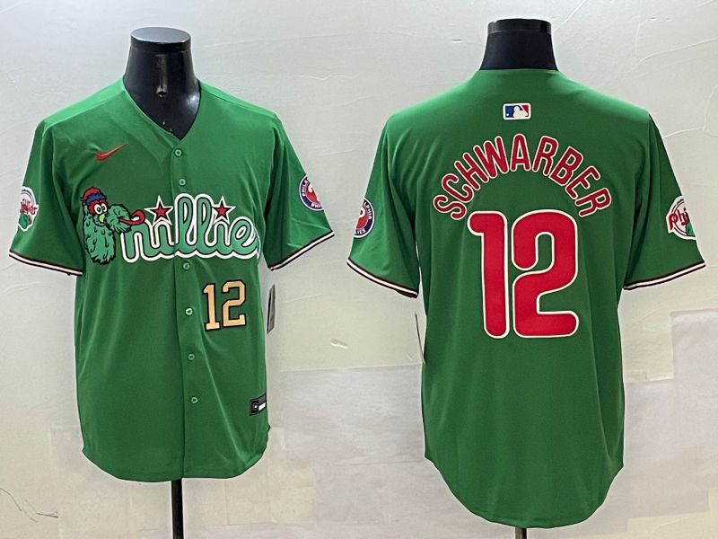 Men Philadelphia Phillies #12 Schwarber Green Three generations Joint Name Game 2025 Nike MLB Jersey style 2->philadelphia phillies->MLB Jersey